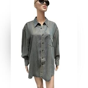 Axis Button Up Long Sleeve Shirt Womens L Blue Denim Collared Comfy Outdoor